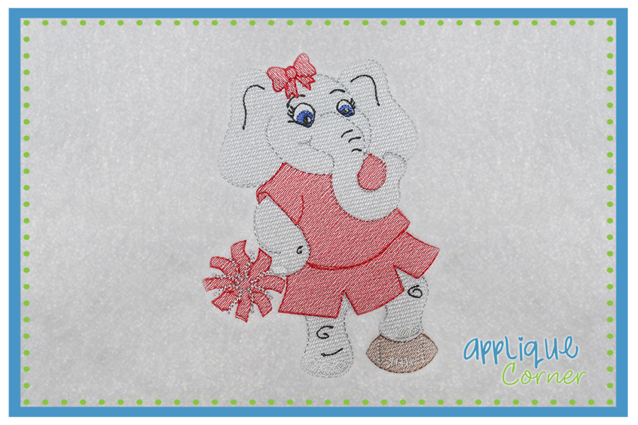 Lightly Filled Elephant Standing Girl Embroidery Design