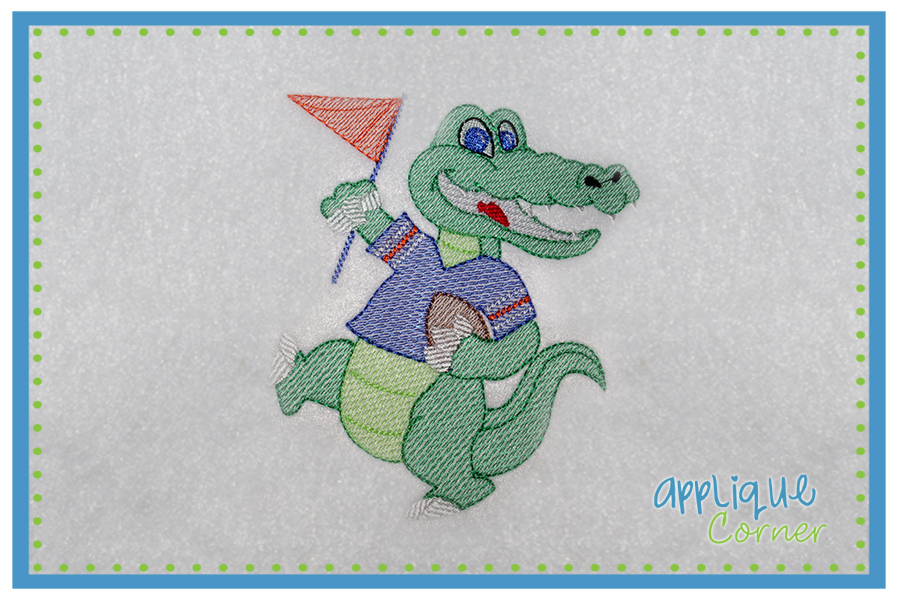 Lightly Filled Gator Standing Boy Embroidery Design