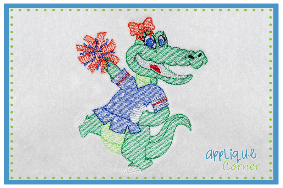 Lightly Filled Gator Standing Girl Embroidery Design
