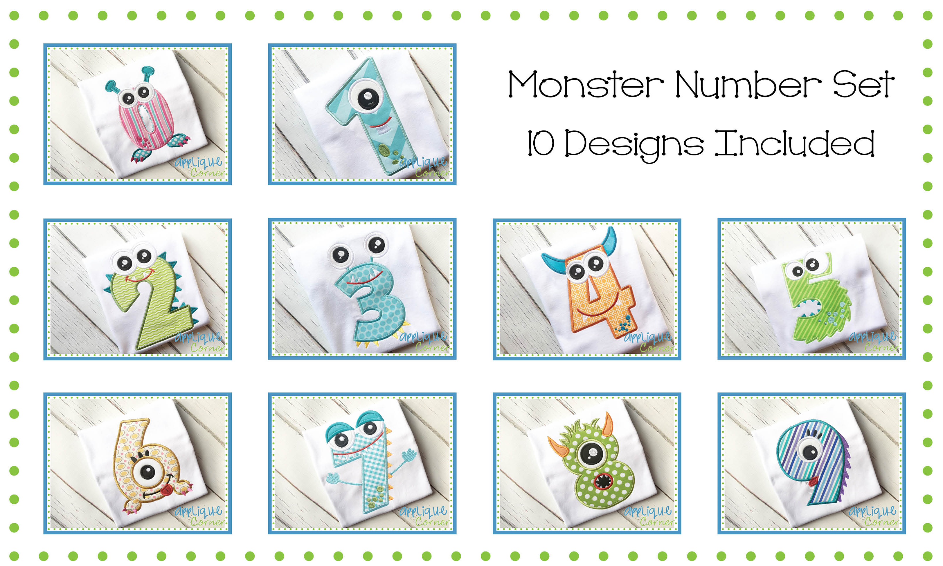Monster Number Set 0-9 Applique Design