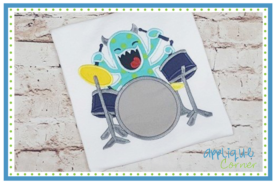 Monster Playing Drums Applique Design