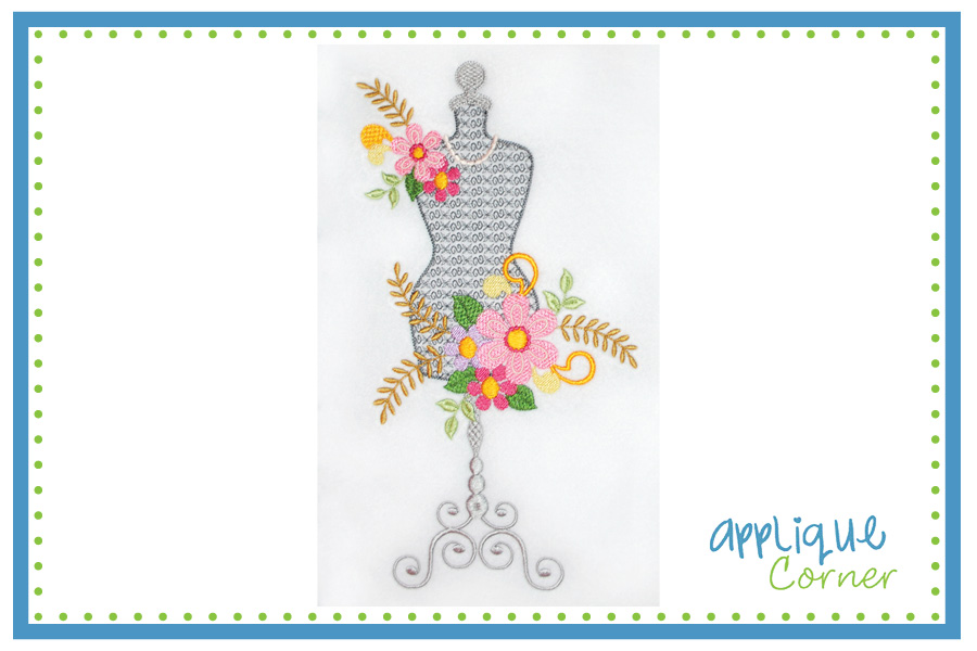 Motif Dress Form with Flowers Embroidery Design