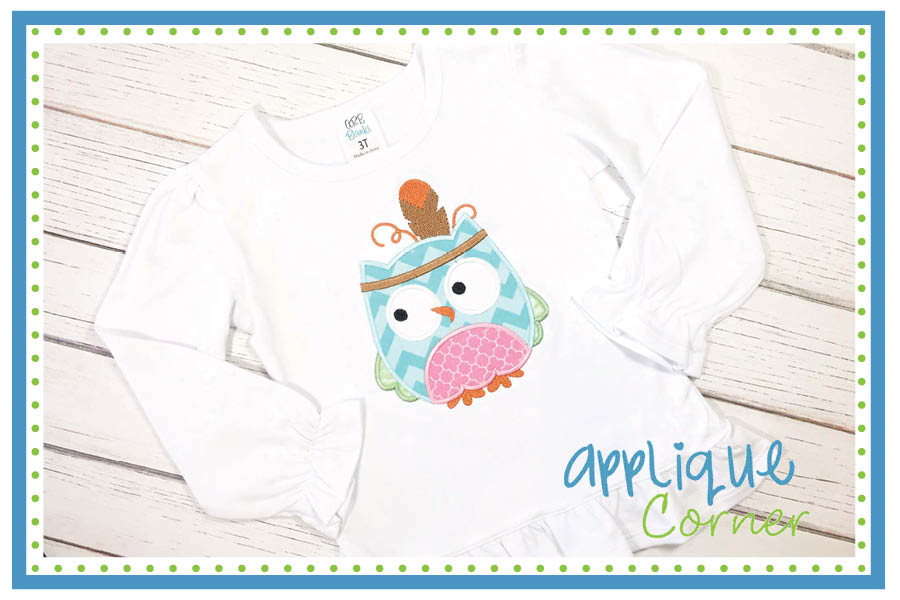Owl with Feather Applique Design