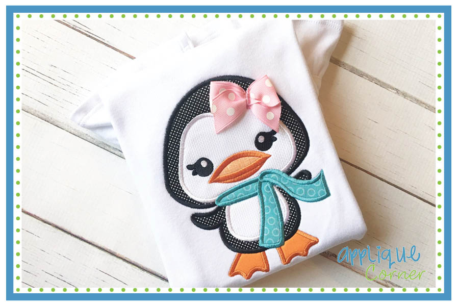 Penguin with Scarf Girl Applique Design