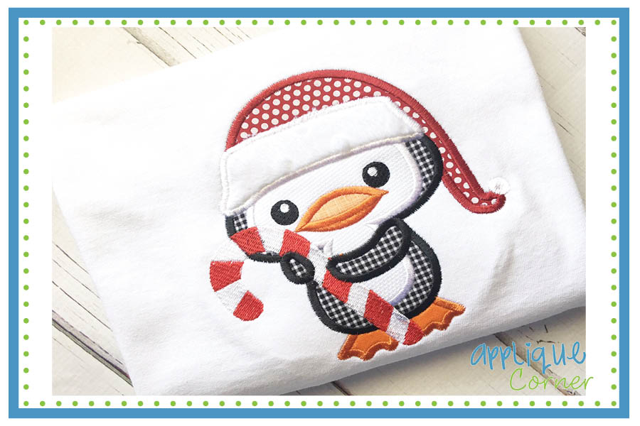 Penguin Santa with Candy Cane Applique Design