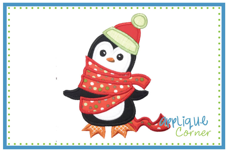 Penguin with Ribbon Applique Design