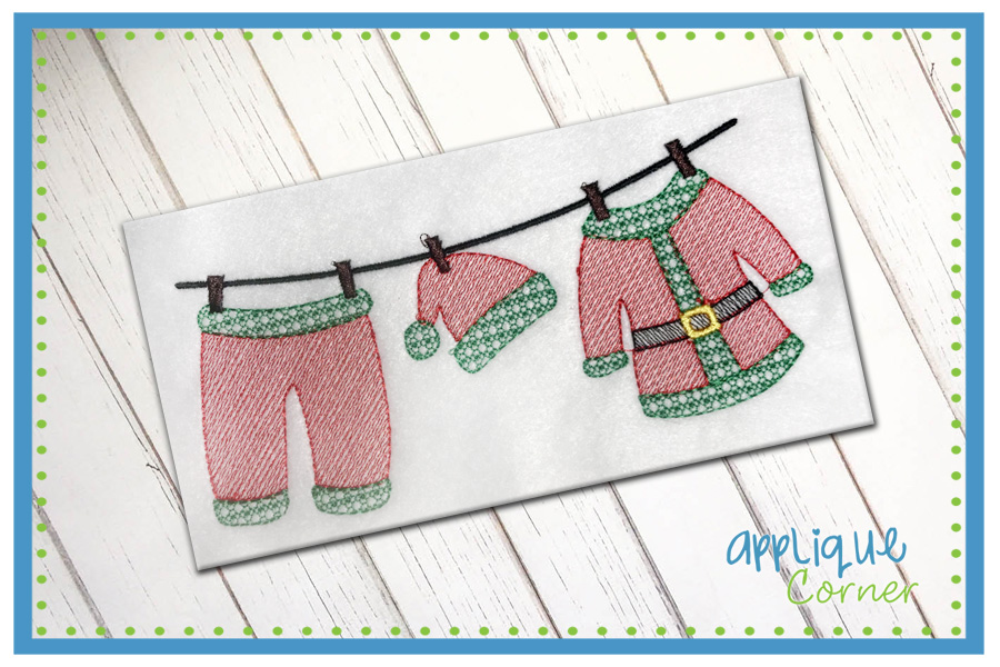 Santa Outfit Clothes Line Embroidery Design
