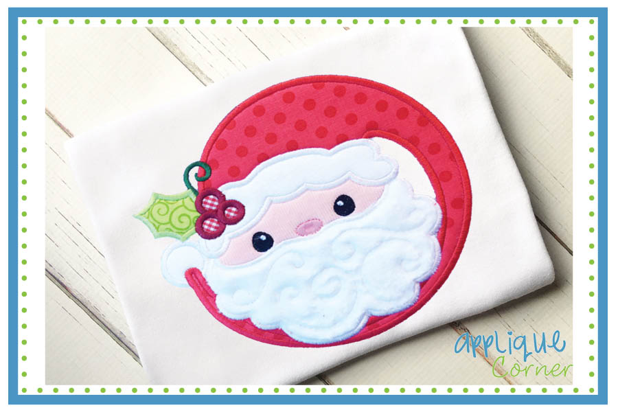 Santa Face Round Applique Design