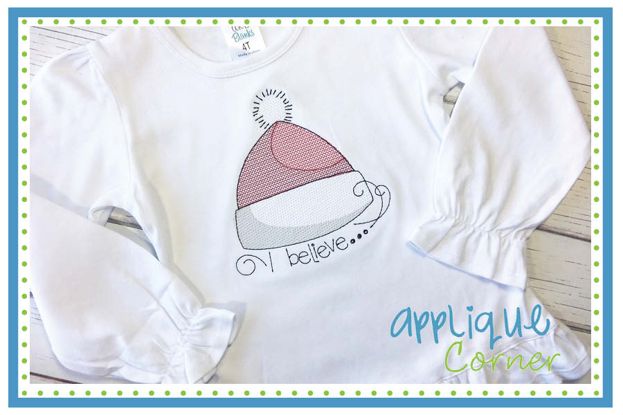 Santa Hat -- I Believe Motif Embroidery Design