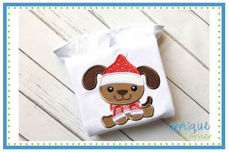 Santa Puppy Sitting Applique Design