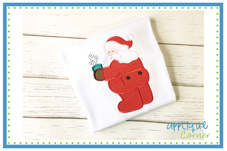 Santa with Hot Chocolate Applique Design