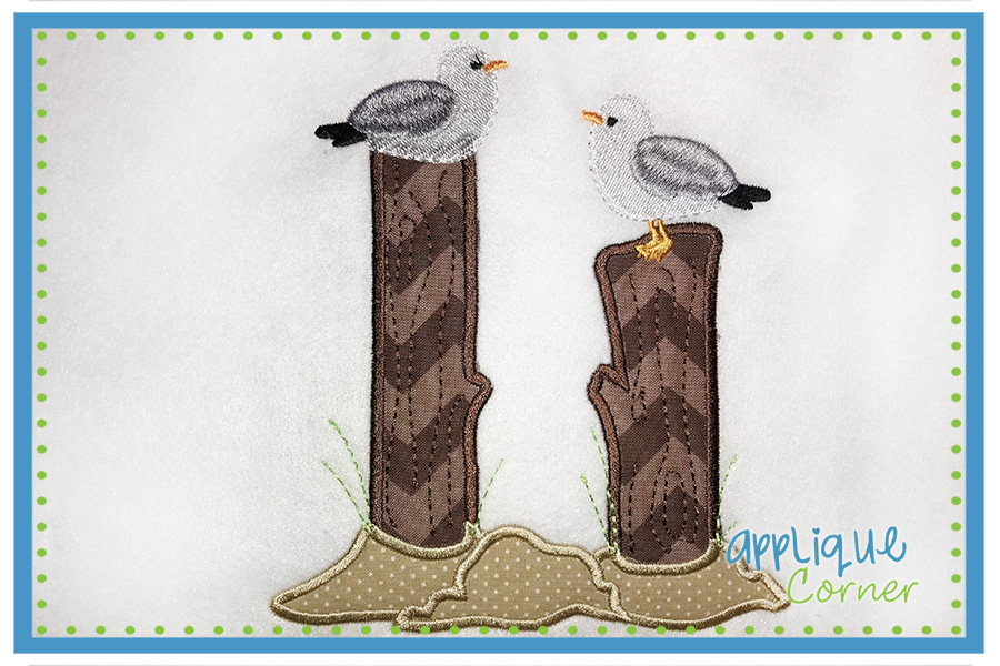 Seagulls on Posts Applique Design