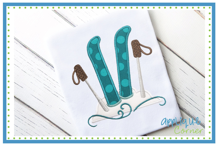 Skis in Snow Applique Design