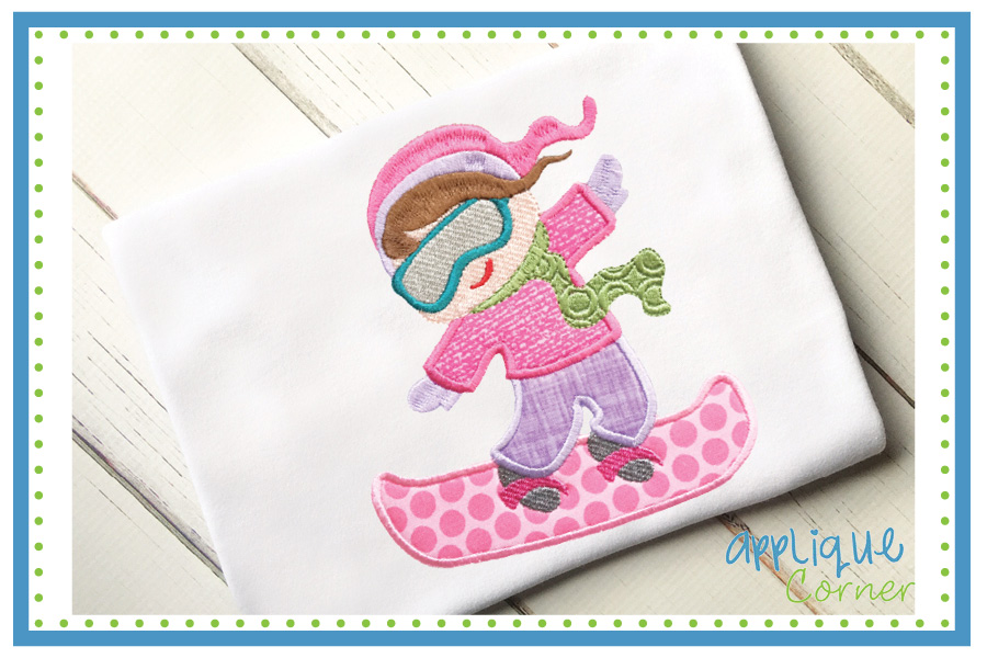 Snowboard Girl Applique Design
