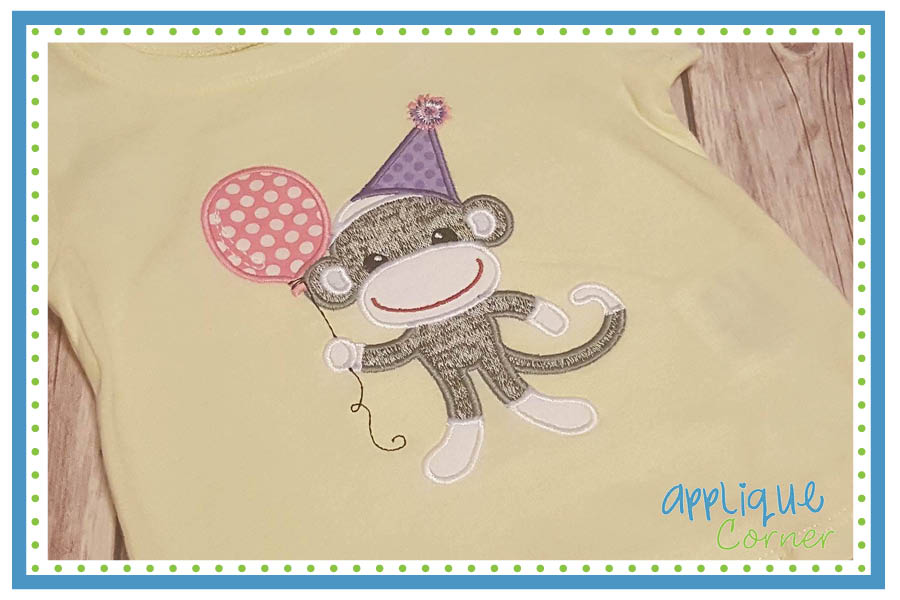 Sock Monkey Birthday Applique Design