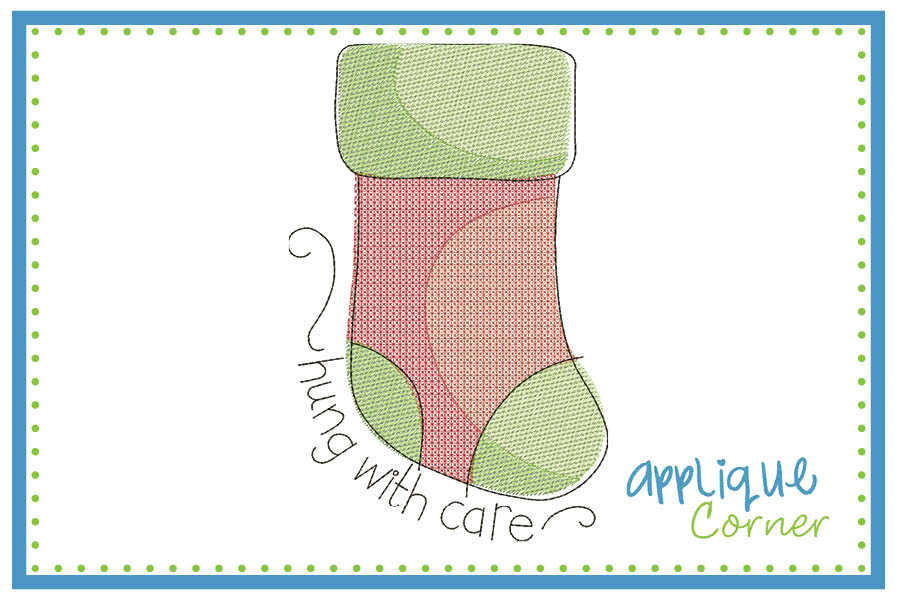 Stocking Hung with Care Motif Embroidery Design