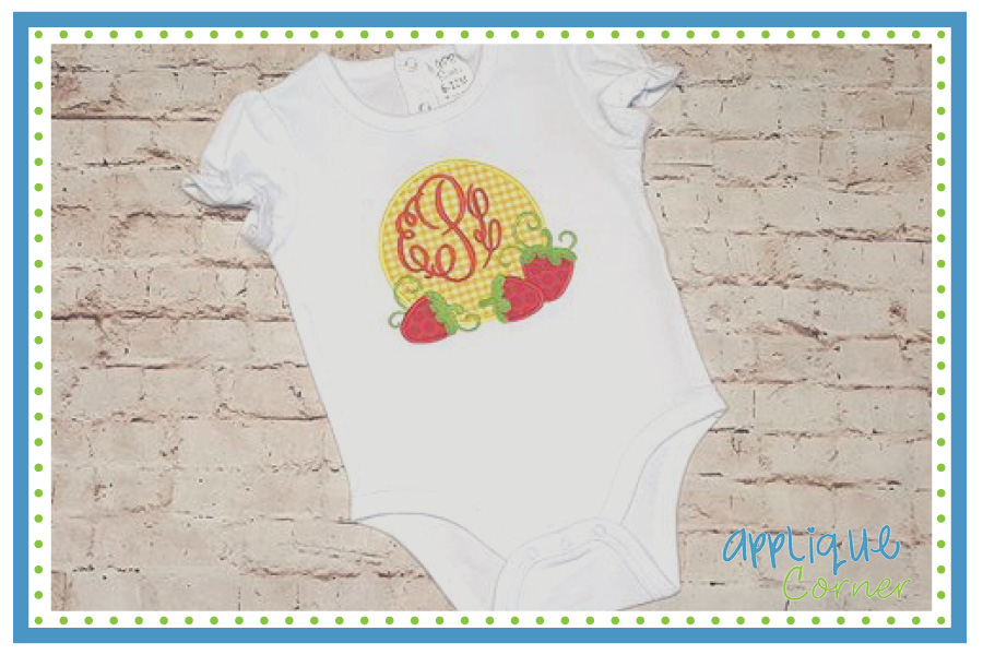 Strawberry Monogram Frame Applique Design