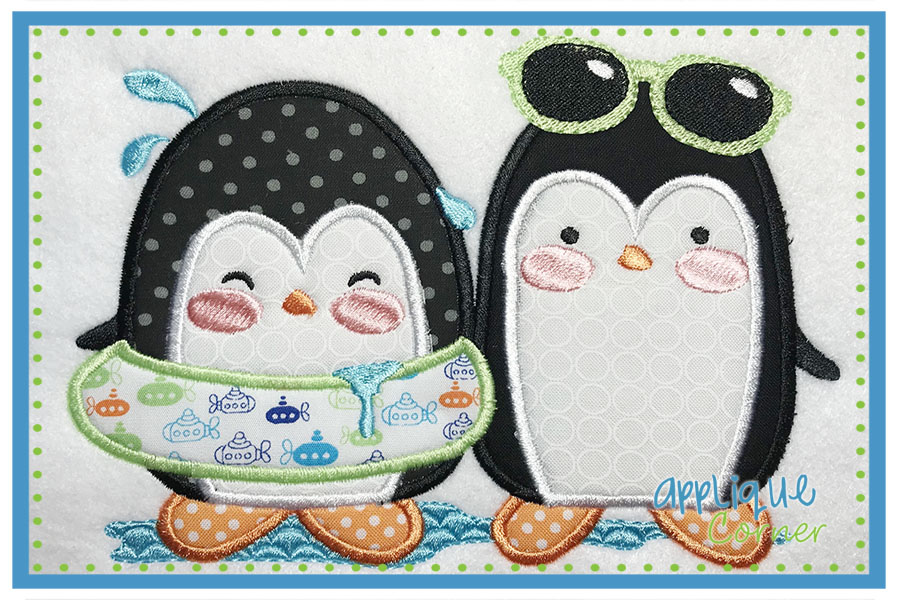 Swimming Penguins Applique Design