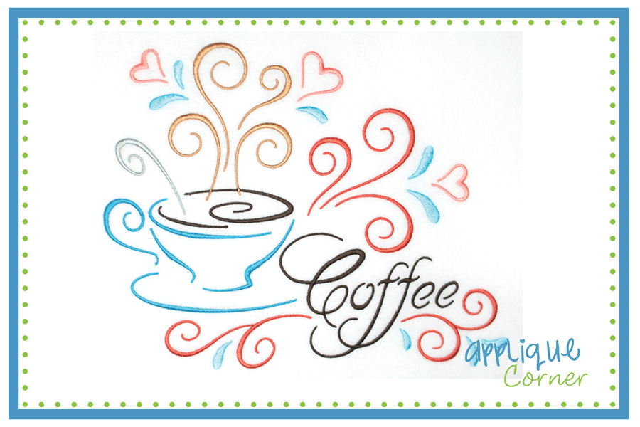 Swirly Coffee Embroidery Design