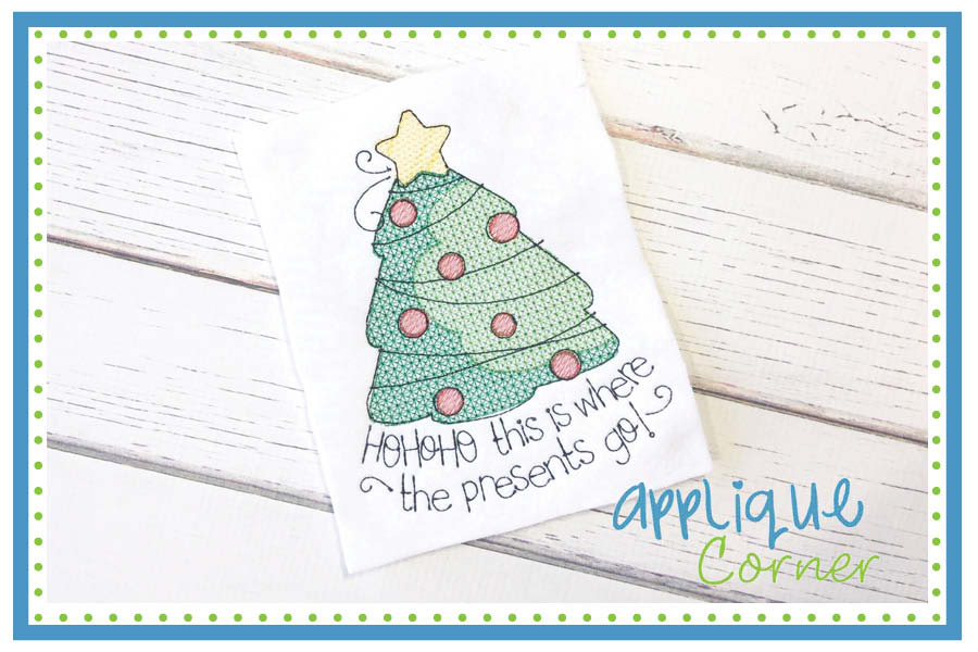 Tree Ho Ho Ho Where Presents Go Motif Embroidery Design