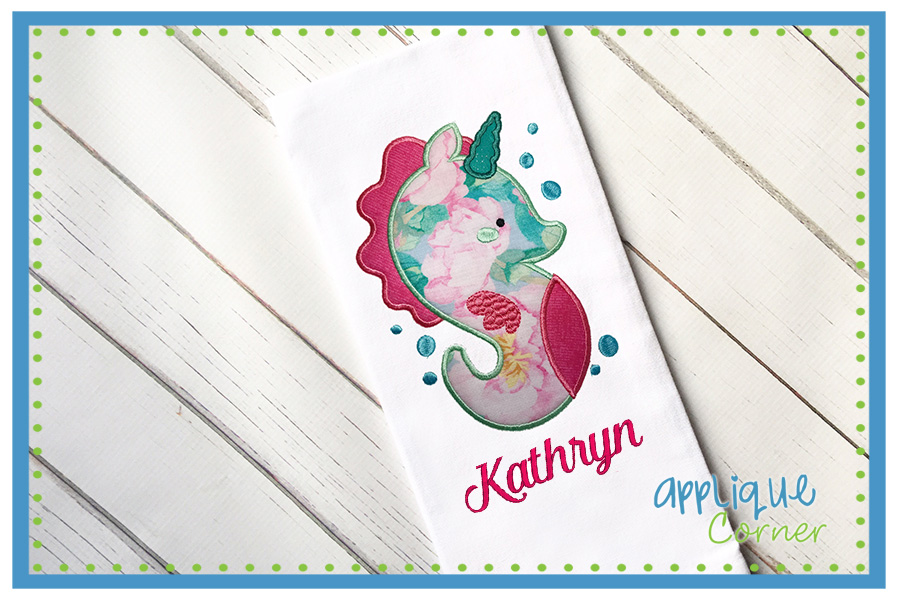 Unicorn Seahorse Applique Design