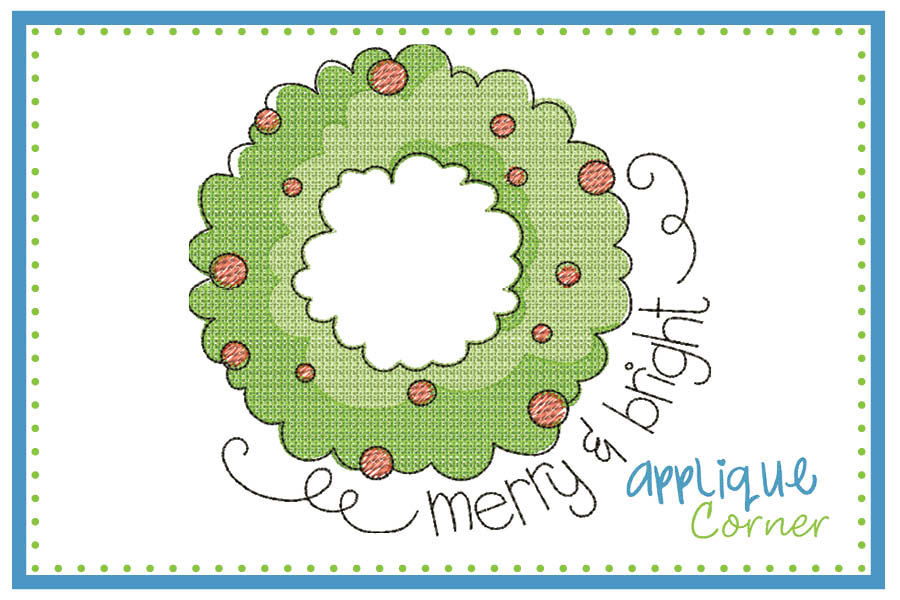 Wreath Merry and Bright Motif Embroidery Design