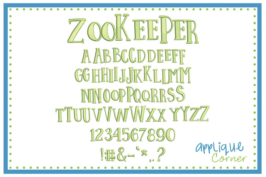 Zookeeper Embroidery Font