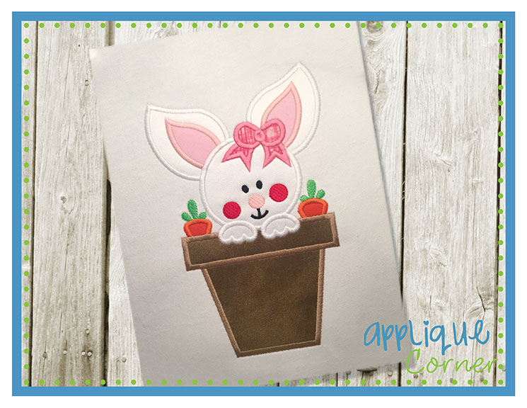 Bunny In Pot Applique Design