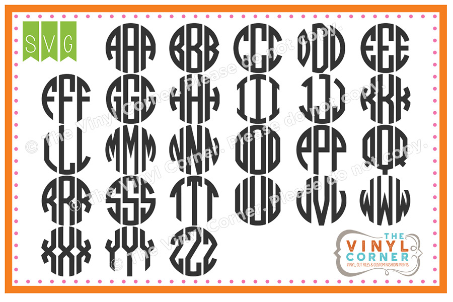 Circle Block Monogram Cuttable SVG Clipart Font