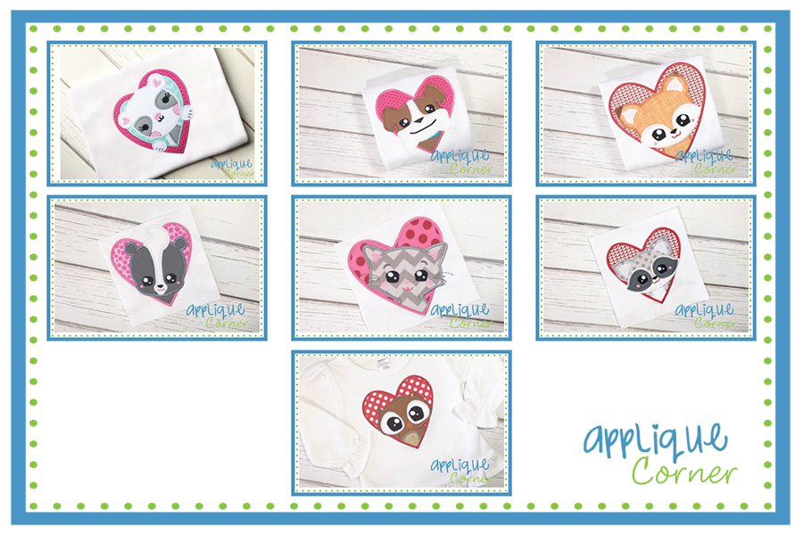 Critters and Hearts Valentine's Day Applique Design Set