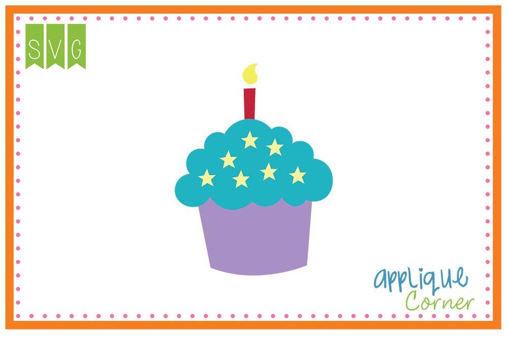 Cupcake with Stars and Candle Cuttable SVG Clipart Design
