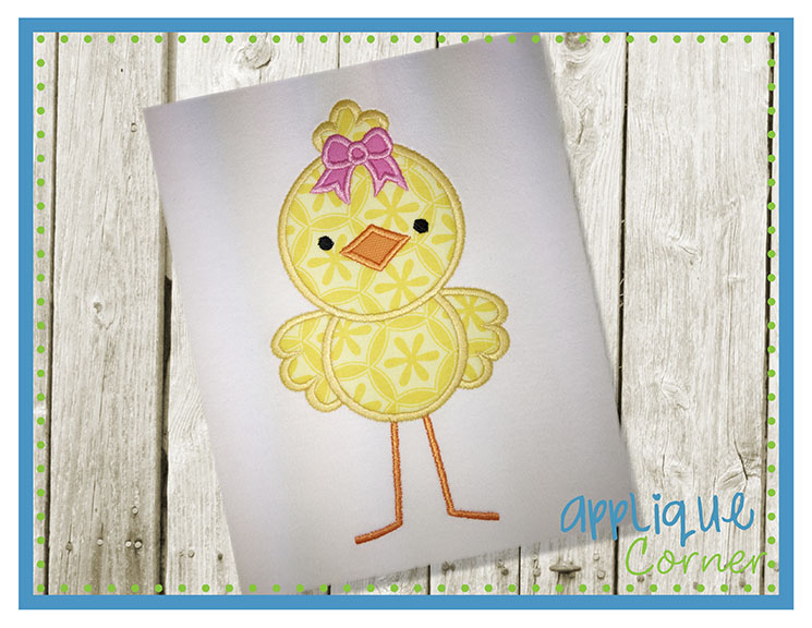Easter Chick With Bow Applique Design