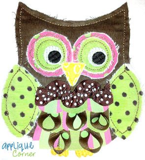 Ribbon Owl Raggy Applique Design