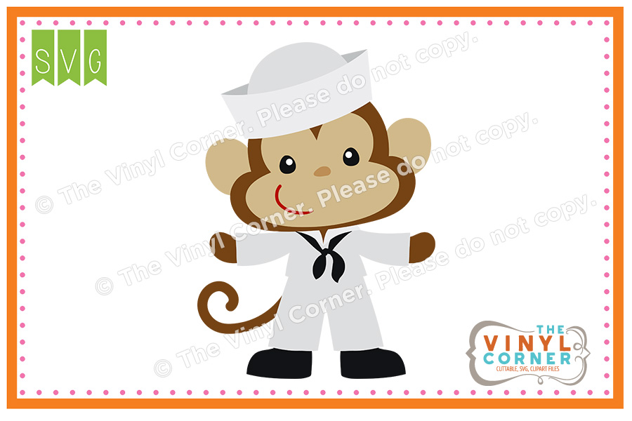 Navy Monkey Cuttable SVG Clipart Design